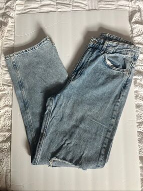 &Denim Light Blue Straight-Leg Distressed Jeans